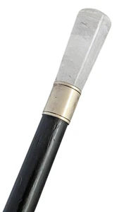 VINTAGE English Sterling Silver / Crystal / Wood 37" Walking Stick Cane - Picture 1 of 6