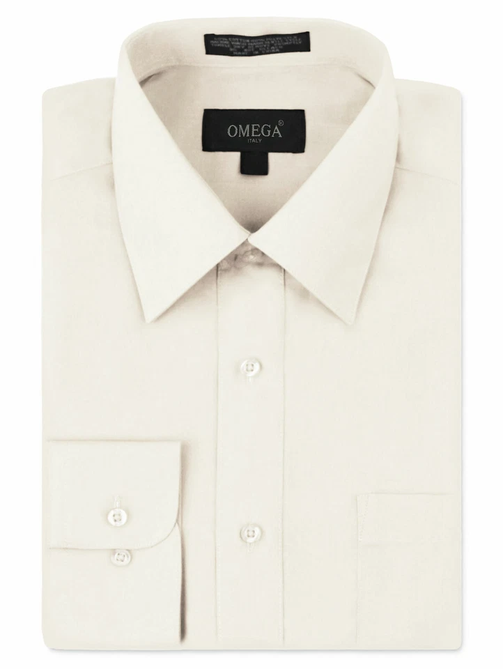 Omega Italy Mens Dress Shirt White Ivory Size 20-20 1/2 Chest-Pocket #261
