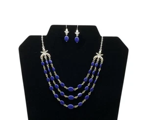 Juego de Pendientes J7D Vintage Avon 3 Hebras Cuentas Azul Real Floral Starburst - Imagen 1 de 3