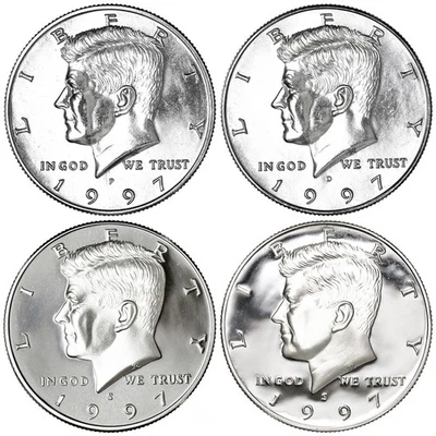 1997 P D S S Kennedy Half Dollar Year Set Silver & Clad Proof & BU US 4 Coin Lot - Image 1 of 4