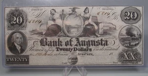 1800's $20 Twenty Dollar Bank of Augusta, Georgia Obsolete Bank Currency Note. - Imagen 1 de 12