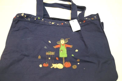 Bolso de Mano Christopher Banks Espantapájaros Gato Calabazas Hojas Azul Marino Lona Otoño Foto 1 de 4