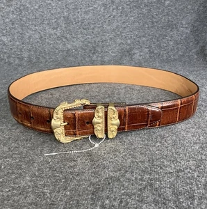 Cintura western Brighton vintage donna grande 32 marrone ecopelle coccodrillo fibbia oro USA - Foto 1 di 19