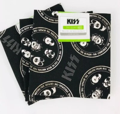 KISS Rock Band Fat Quarter 100% Cotton 18" x 21" - 3 Pieces Precut Sewing Fabric - Image 1 of 2