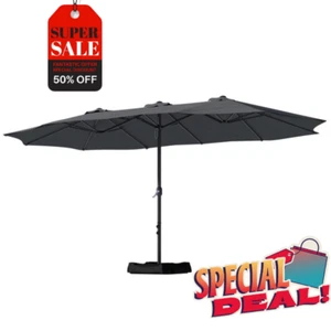15 Ft Patio Market Umbrella with Base Dark Gray N5 - Picture 1 of 11