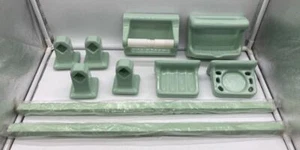 Vintage Sun Japan 10pc. MCM Jadeite Seafoam Green Bathroom Fixture Porcelain Set - Picture 1 of 24