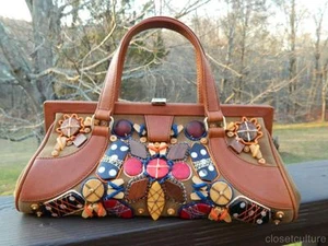 Oscar De La Renta 'Runway" Hard Framed Tan Suede & Leather Unique Handbag OOAK - Picture 1 of 12