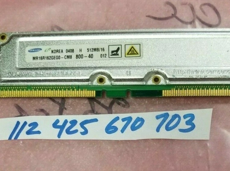  512 MB RAMBUS RIMM 800-40 800 40 184 PINES NO ECC NONECC INTEL PC ESCRITORIO  Foto 1 de 1