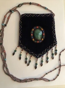 Native Inspired Beautiful Velvet 4 1/2"X5" Coin/Key Purse 46" Beaded Strap - Picture 1 of 6