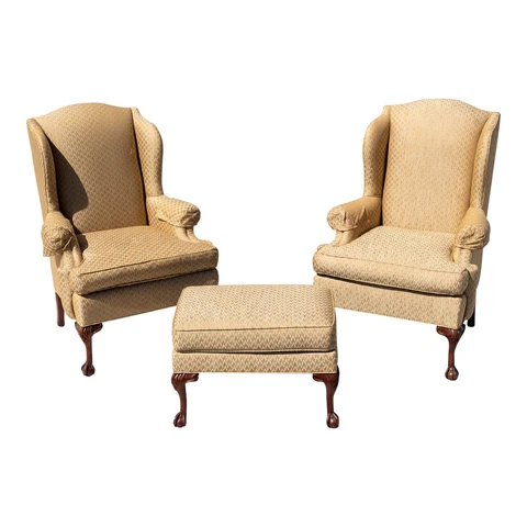 Hickory Tavern Division of Lane Queen Anne Wing Chairs & Footrest - Set of 3 Cover