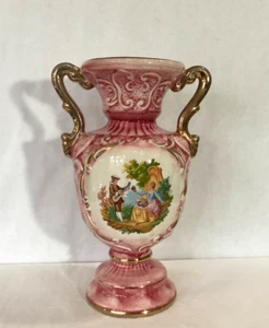 VTG 70’s Pink FRAGONARD Italy Double Handle Courting Couple 13-3/4” Tall Vase - Picture 1 of 18