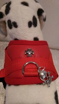 Softgeschirr  Brustgeschirr Hundegeschirr  Halsband XS-M rot Totenkopf Kreuz - Bild 1 von 4