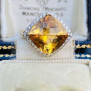 Fabulous 18ct, 18k, 750 white Gold, Citrine & Diamond 9.48cts Cluster Ring