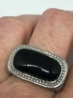 Vintage Black Onyx Mens Ring East West Stone Stainless Steel Size11