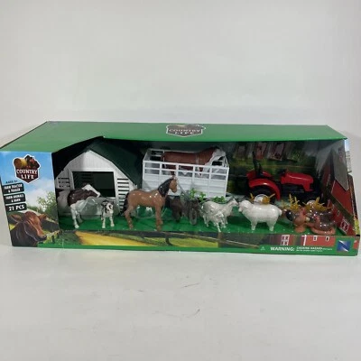 Country Life Ranch Farm Barn Tractor Trailer Barn Animals 21Pc Set 1:24, New Ray - Image 1 of 4