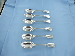 A SET OF SIX STERLING SILVER FIDDLE THREAD & SHELL DESSERT SPOONS,SHEFFIELD 1977 - Picture 1 of 12