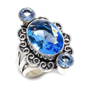 Tanzanite Quartz Gemstone 925 Sterling Silver Ring Size 9 K230 - Picture 1 of 6