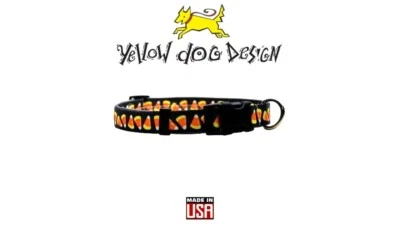 Halloween Dog Collar Puppy Cat SX Small Medium Candy Corn Fall Yellow Dog Design - Image 1 of 4