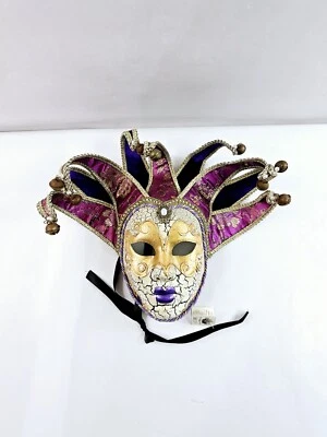 La Maschera Del Galeone Hand Painted Venetian Mask Italian Mardi Gras Jester Vtg - Image 1 of 4