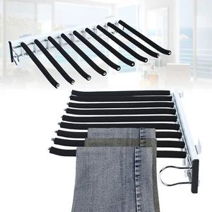 Pull Out 9 Arms Closet Pants Hanger Bar Steel Trousers Rack Clothes Organizers - Picture 1 of 22