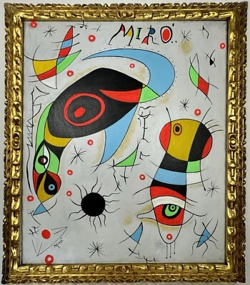 Joan Miró (Handmade) Oil On Canvas, Signed, Stamped & Framed Painting - Image 1 of 4