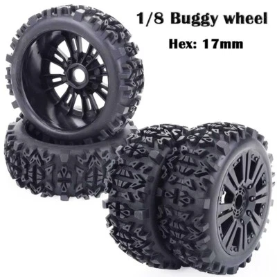 4 piezas llantas de buje hexagonal de 17 mm con neumáticos para 1/8 RC Buggy todoterreno piezas de automóviles Foto 1 de 4