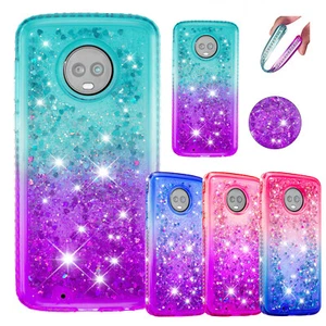 For Moto G6 Play/G6 Plus Case / Moto G6 Case Bling Sparkly Flowing Liquid Cover - Picture 1 of 14