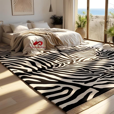 Modern Zebra Print Tufted Wool Rug in Black and White - Image 1 of 3
