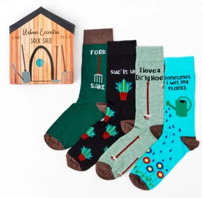 URBAN ECCENTRIC Unisex Gardening Shed Socks Boxed Gift Set 4 Pairs uk 6-11 Mens Womens New