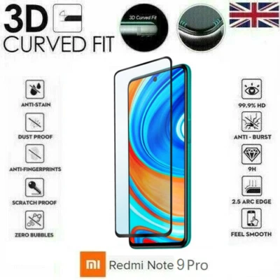 For Xiaomi Redmi Note 9 Pro Full 3D Tempered Glass 9H Screen Protector Cover - Image 1 of 2