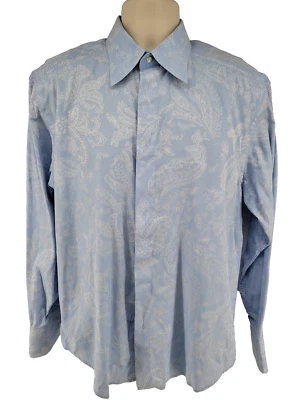 Robert Graham Men's Shirt Size L Baby Blue Paisley Long Sleeve Button Flip Cuff - Image 1 of 4