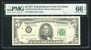 FR 1974-D 1977 $5 FRN “FANCY BINARY D55511155A” CLEVELAND, OH PMG GEM UNC-66EPQ - Picture 1 of 2