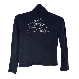 Harley Davidson Motorcycle Women's Small Black Jacket Full Zip Logo Script Y2K - Picture 1 of 6