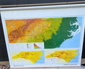 Vtg State of North Carolina Physical Political Pull Down Map ~ Rand McNally - Picture 1 of 3