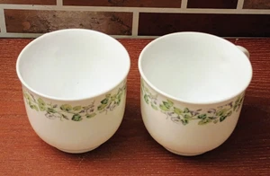 2 Martha Stewart Everyday Tea Cups Mugs White Purple & Green Vines Morning Glory - Picture 1 of 5