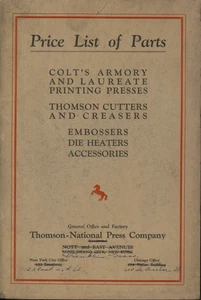 Thomson National Press Company 48 páginas lista de precios Prensas Colt's Armory Laureadas - Imagen 1 de 5