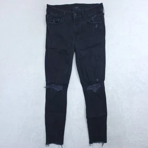 Pantalones de mezclilla mother para mujer looker deshilachados al tobillo hechos en EE. UU. negros talla 26 desgastados - Imagen 1 de 11
