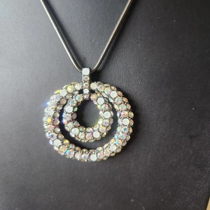 Chico's AB's Rhinestone Pendant Necklace Statement Round Circle 18" Glam Bling - Picture 1 of 10
