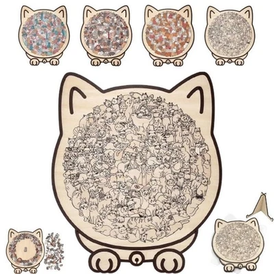 135-Piece MorandiColored Cat Shaped Wooden Jigsaw Puzzle Cats Shaped Puzzles - Image 1 of 4