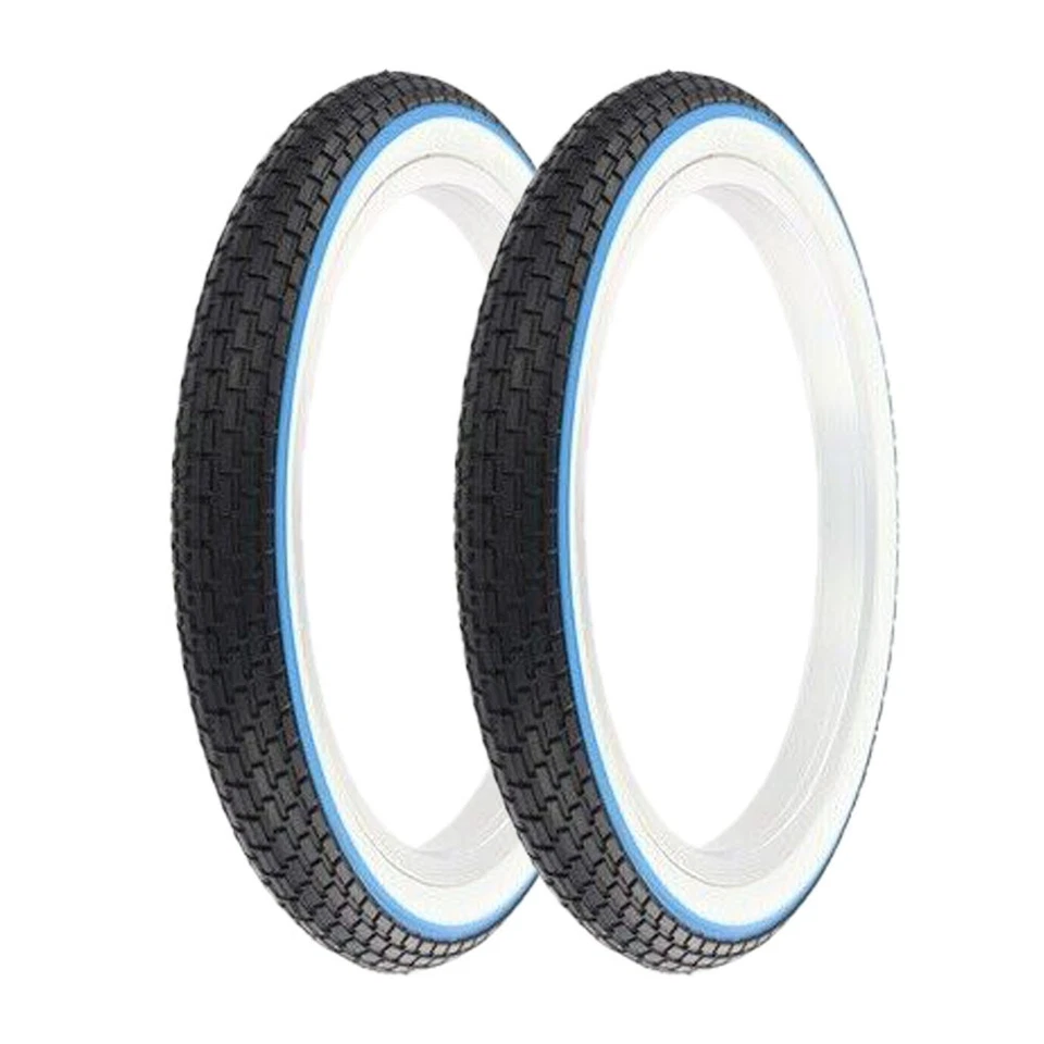 OG LOWRIDER CLASSIC OG Bicycle TIRE 16" x 1.75" Black/White w/Blue Line Wall Brick (2) 16" Bicycle T