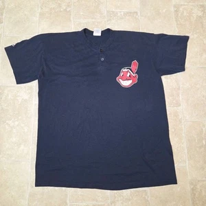 Vintage Majestic Cleveland Indians Henley T-Shirt Men's XL - Picture 1 of 8