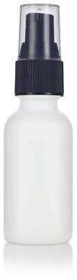 White Glass Boston Round Treatment Pump Bottle with Black Top - 1 oz / 30 ml - Image 1 of 4