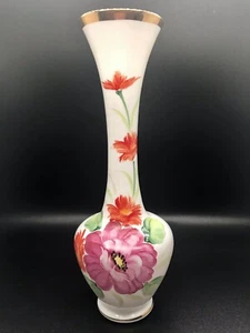 Vintage Norleans Hand Painted Milk Glass Vase Gold Floral Flowers Cottagecore - Picture 1 of 7