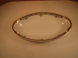 Vintage Johnson Bros Green Gold Scroll Oval Celery Dish Bowl - Picture 1 of 9