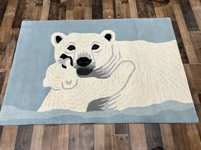 4 X 6 Hand Tufted 100% Wool Polar Bear Cub Modern Oriental Area Rug NEW! - Image 1 of 4