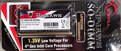 G.SKILL Ripjaws Series 8GB 204-Pin DDR3 SO-DIMM DDR3L 1600 Laptop Memory - Image 1 of 2