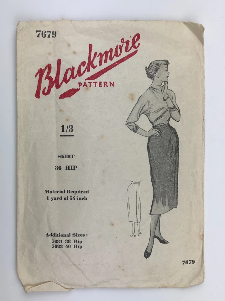 1950's Vintage Pattern Blackmore 7679  Women's Slim Straight Skirt Hip 36” - Image 1 of 3