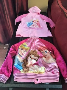 Pink Satin Disney Princess Princesses Jacket & Rain Coat Girls Size 4 5 6 EUC - Picture 1 of 9