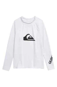 Quiksilver Big Boys Youth XL 16 Long Sleeve UV Rash Guard White All Time Logo - Picture 1 of 2