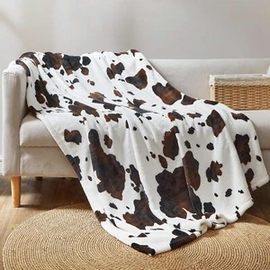 Cow Print Throw Blanket Non Shedding Milkyplush Fleece 330gsm Thick Blankets Wes - Picture 1 of 3